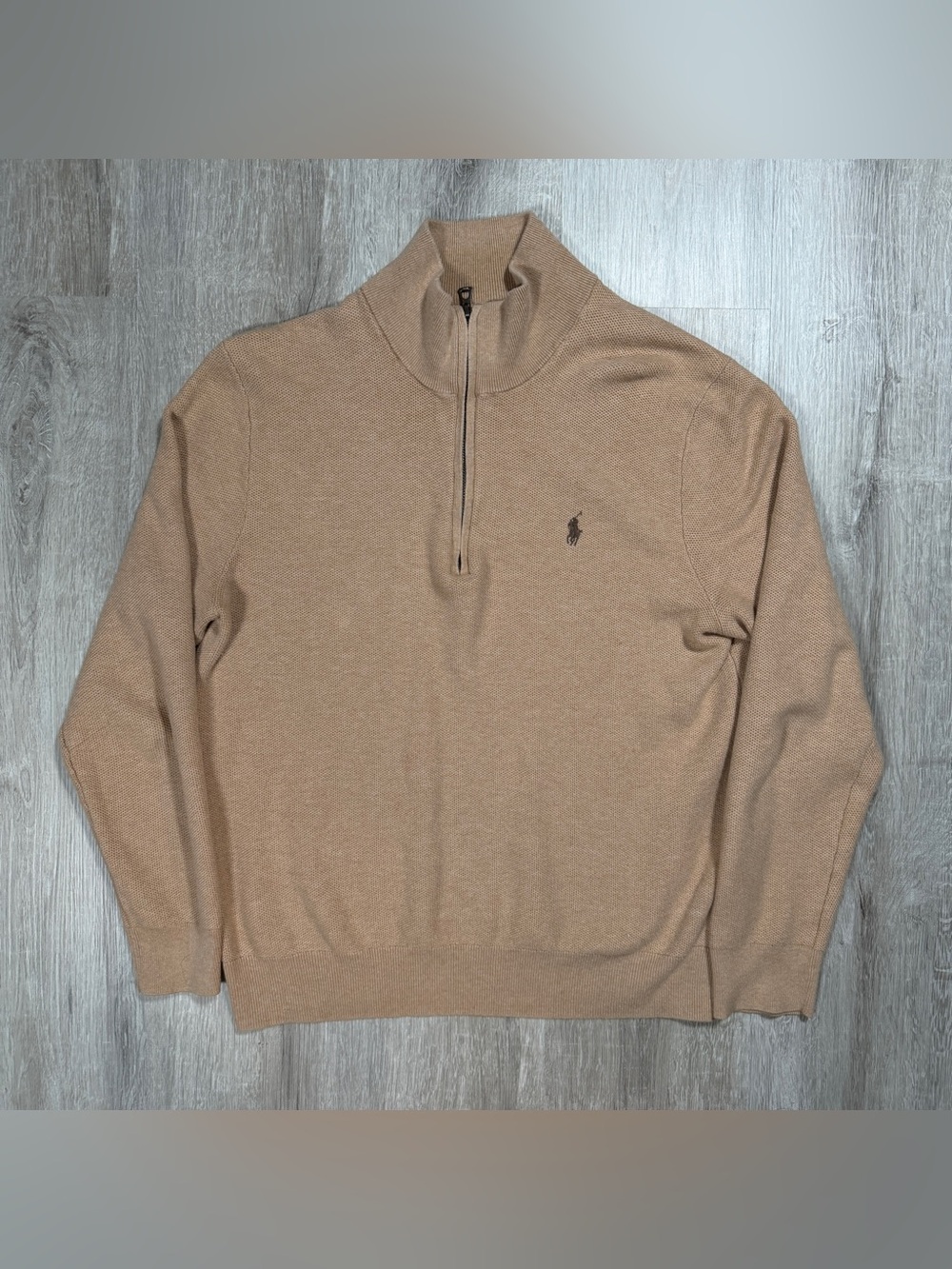 Polo Ralph Lauren Mesh Quarter-Zip Sweater Tan Large